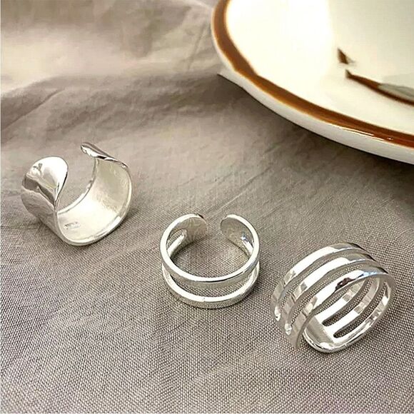 Sterling Silver Minimalist Three Piece Ring Set - Picture 3 of 7